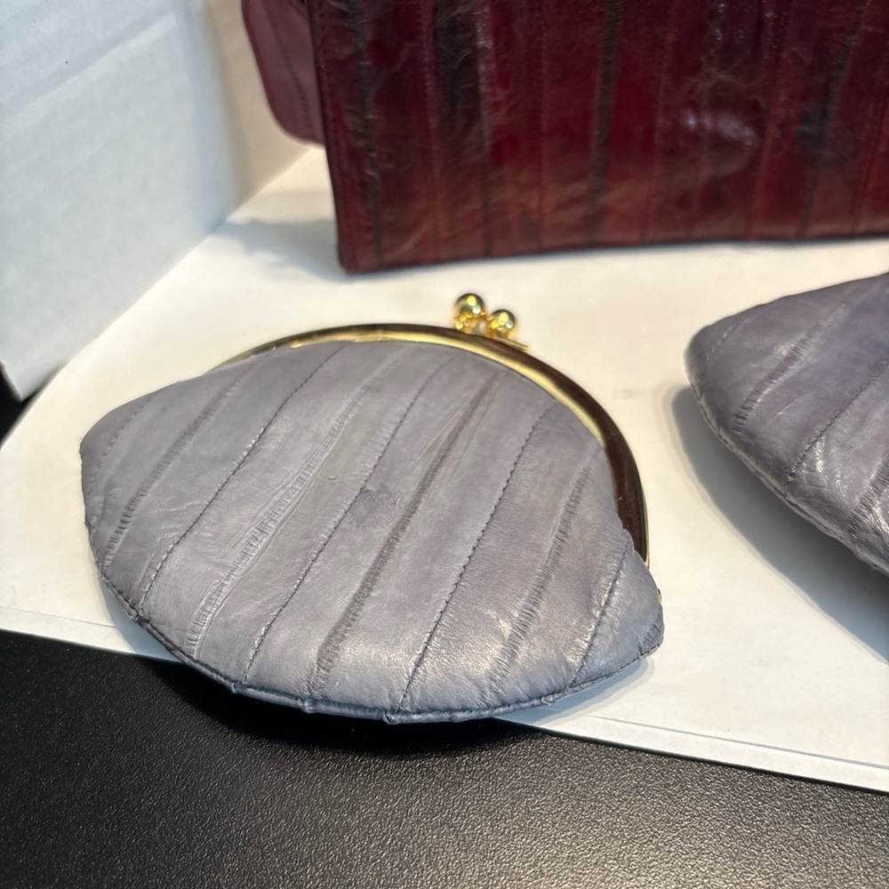 Elegant Red Gray Orange Eel Skin Cosmetic Bag Set Lot - Picture 4 of 10
